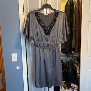 Chic Women's Gray Dress with Sequin Accents